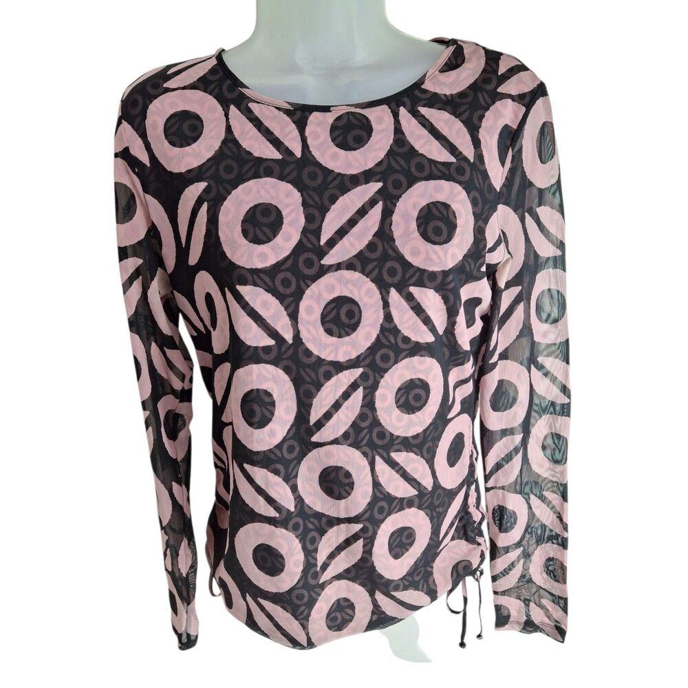 VTG Y2K INC Fairy Grunge Top L Sheer Sleeves Mod Boho Whimsigoth ruched sides